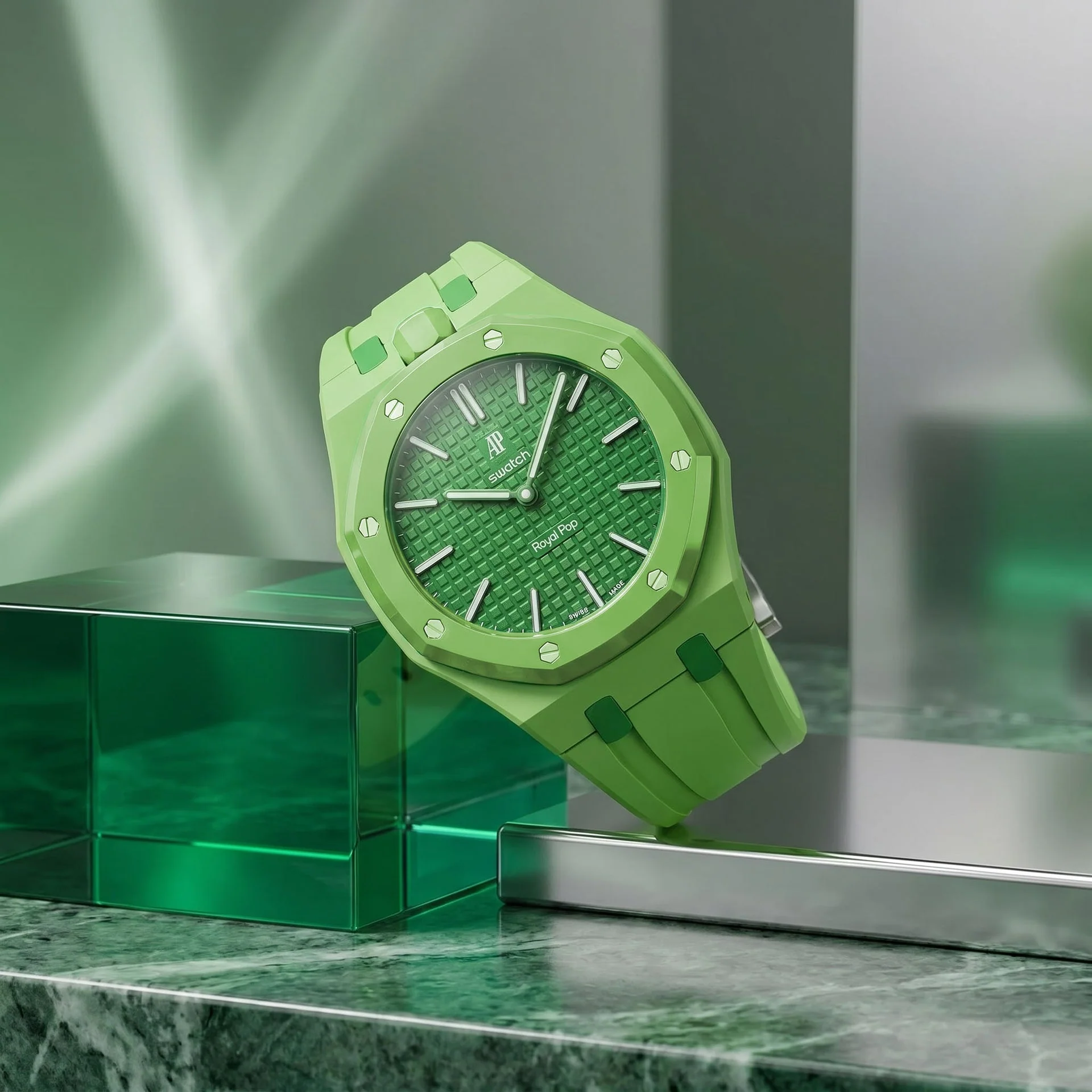 Green Eight Swatch x AP Royal Pop Rubber Case-Strap - Image 4