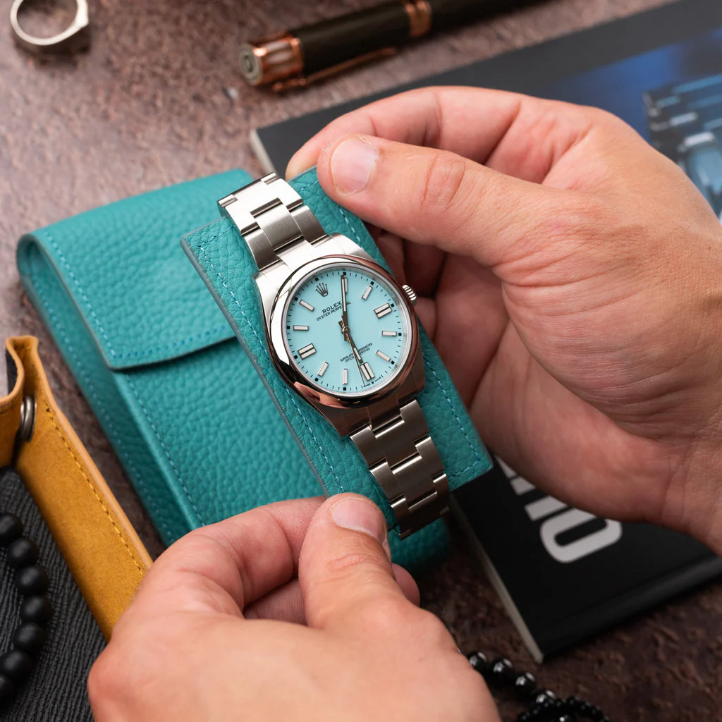 Teal Leather Watch Pouch - Image 2